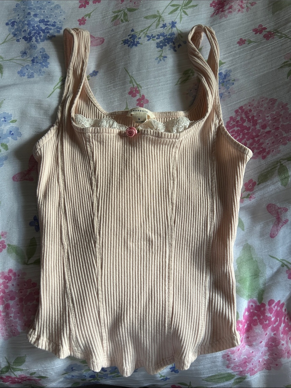 Aeropostale Pink Ribbed Lace-Trim Tank
